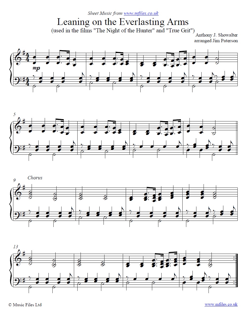 Leaning on the Everlasting Arms for piano - click to download sheet music Leaning on the Everlasting Arms for piano - sheet music 1st page