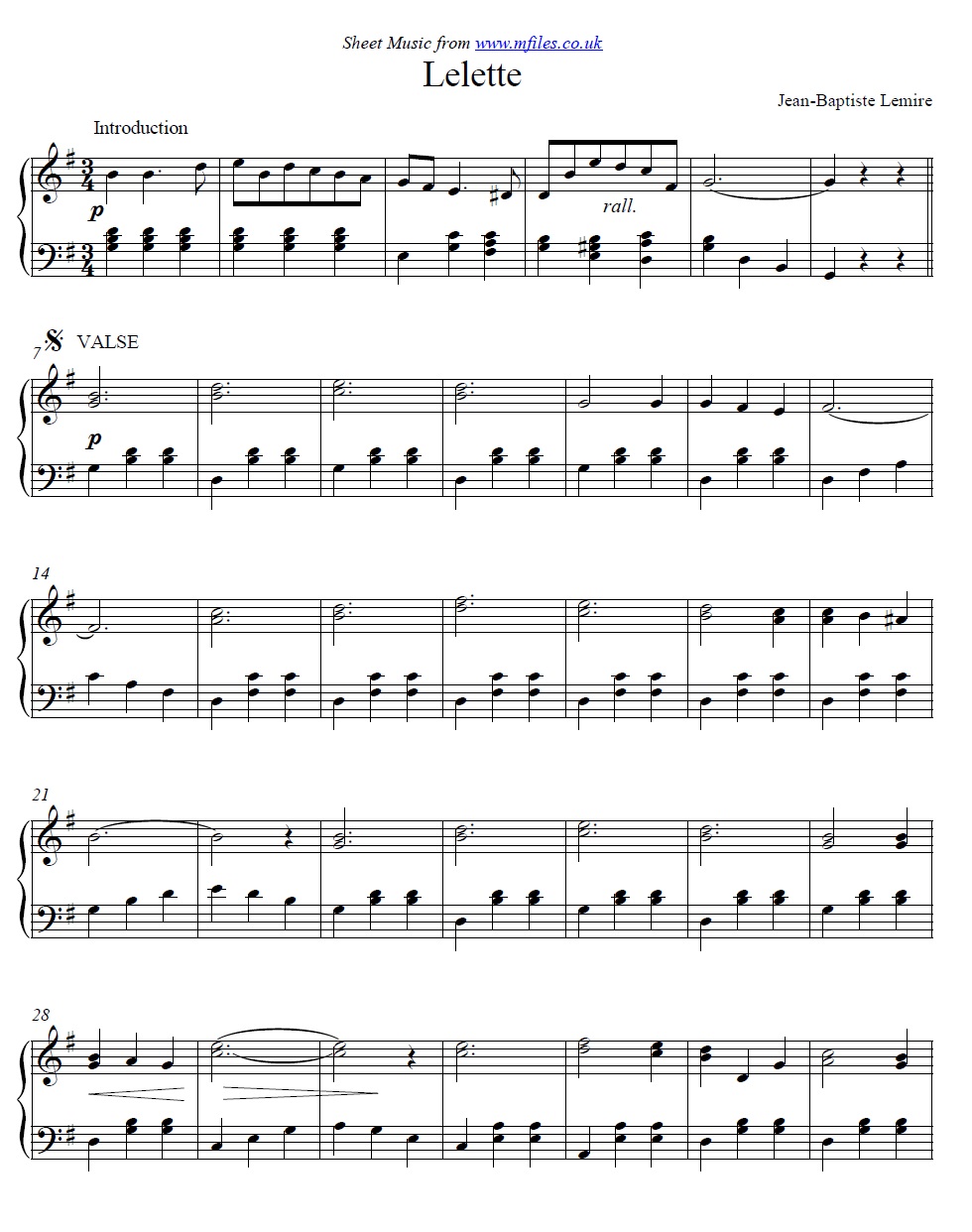 Lelette by Jean-Baptiste Lemire for piano - click to download sheet music Lelette by Jean-Baptiste Lemire for piano - sheet music 1st page