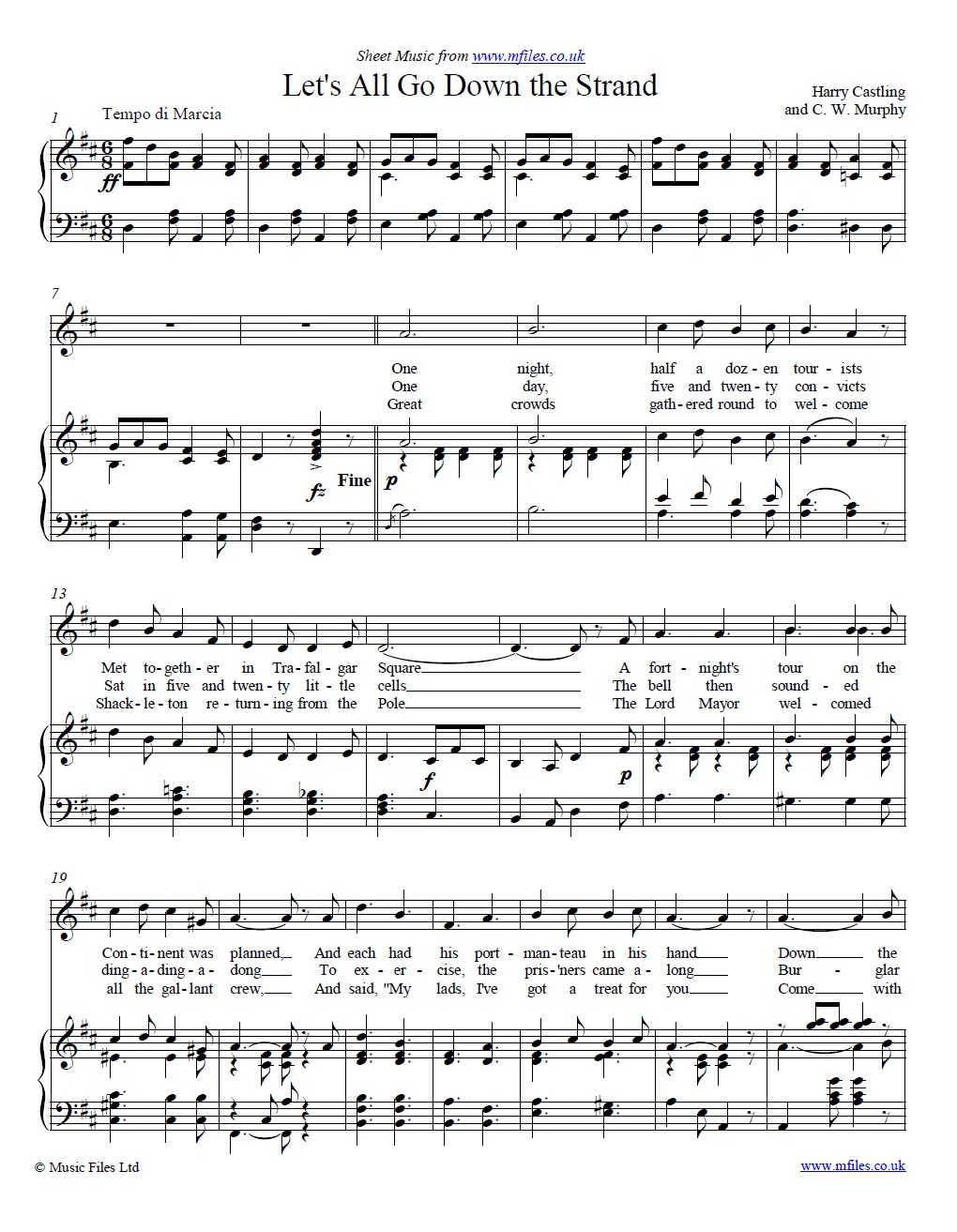 Let's All Go Down the Strand (piano/vocal)  - click to download sheet music Let's All Go Down the Strand (piano/vocal) - sheet music 1st page