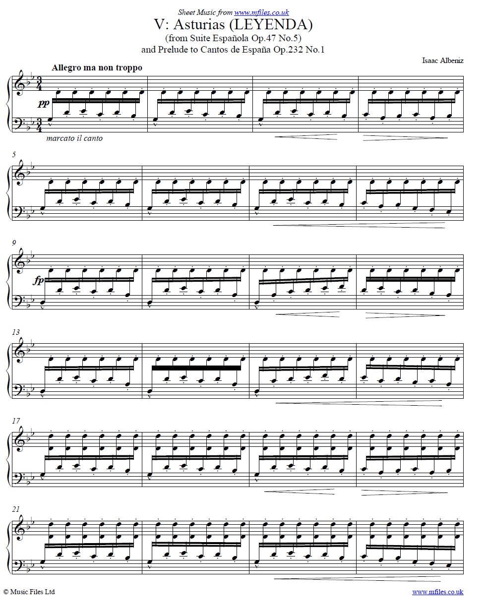 Albeniz' Asturias (Leyenda) for piano - click to download sheet music Albeniz' Asturias (Leyenda) for piano - sheet music 1st page
