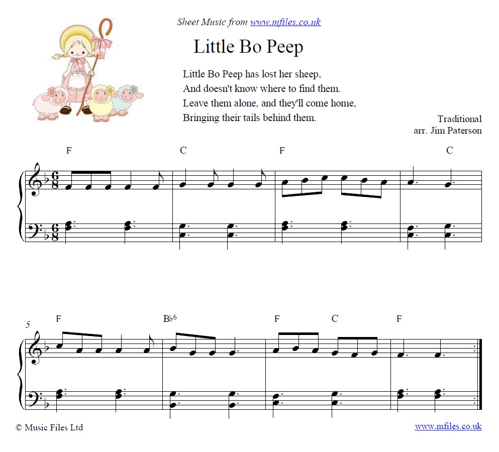 Little Bo Peep for piano - click to download sheet music Little Bo Peep for piano - sheet music 1st page