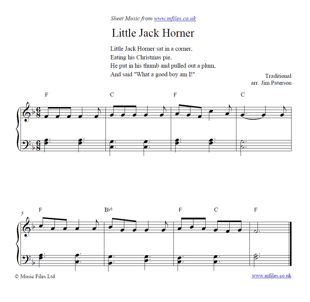 Little Jack Horner for piano - click to download sheet music Little Jack Horner for piano - sheet music 1st page