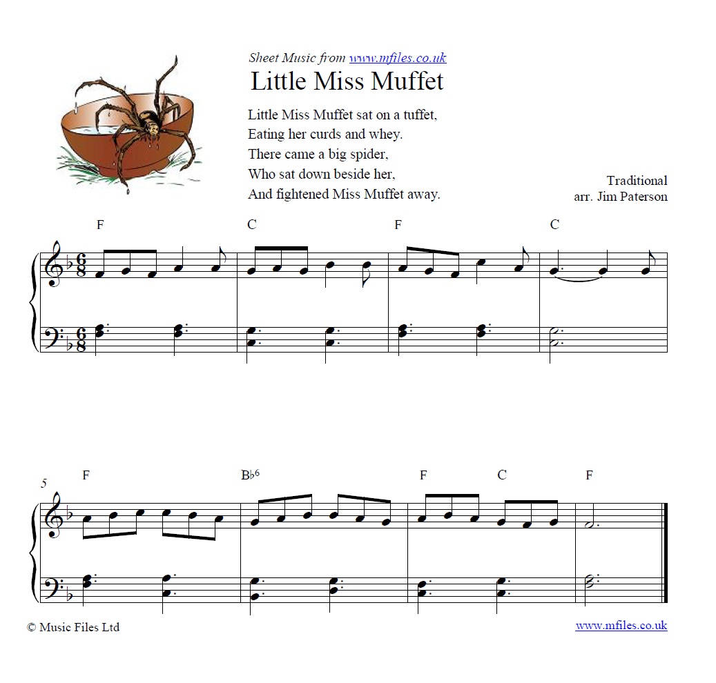 Little Miss Muffet for piano - click to download sheet music Little Miss Muffet for piano - sheet music 1st page