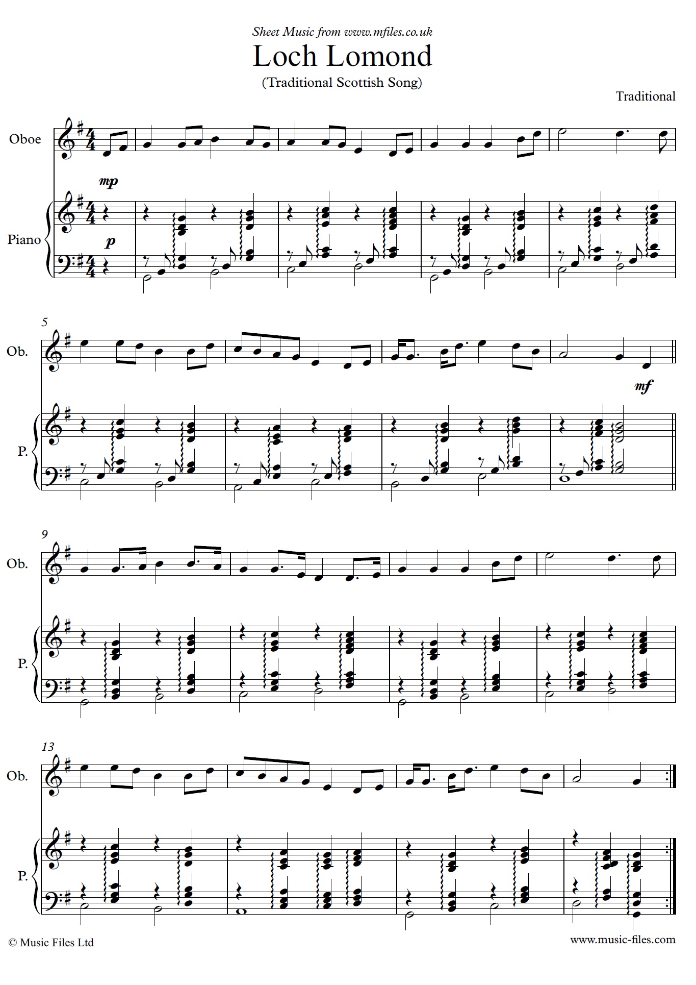 Loch Lomond for solo instrument and piano - click to download sheet music Loch Lomond for solo instrument and piano - sheet music 1st page