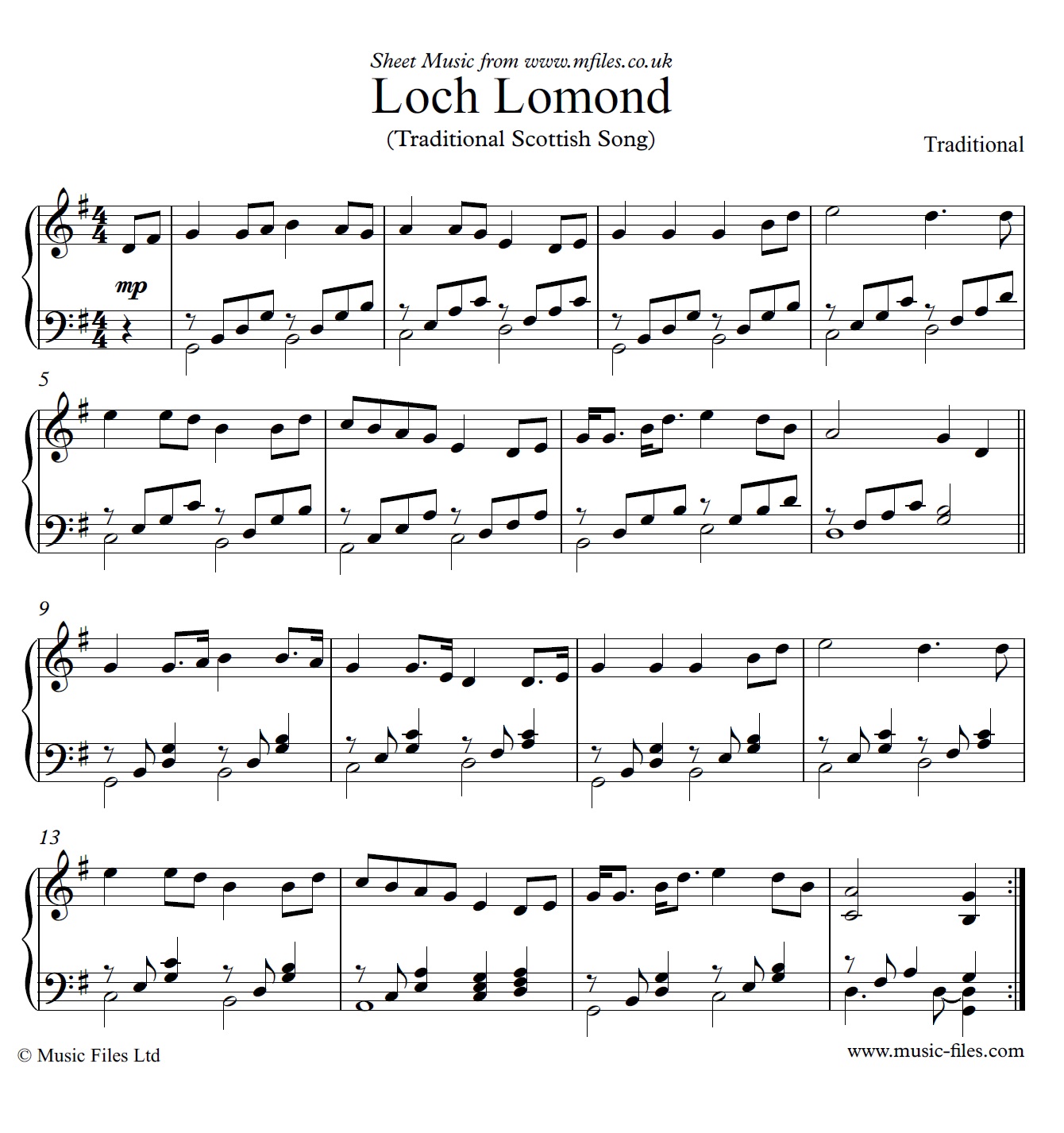 Loch Lomond for piano - click to download sheet music Loch Lomond for piano - sheet music 1st page