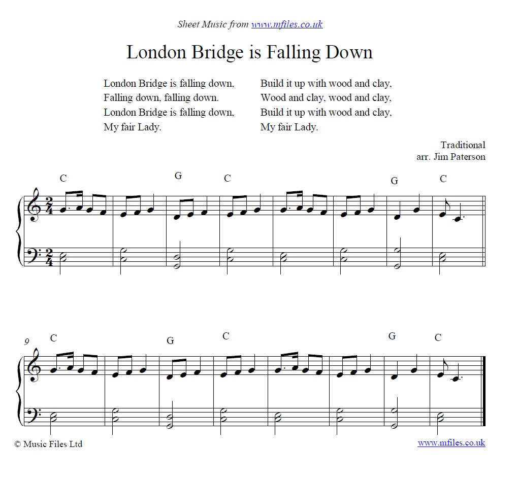 London Bridge is Falling Down for piano - click to download sheet music London Bridge is Falling Down for piano - sheet music 1st page