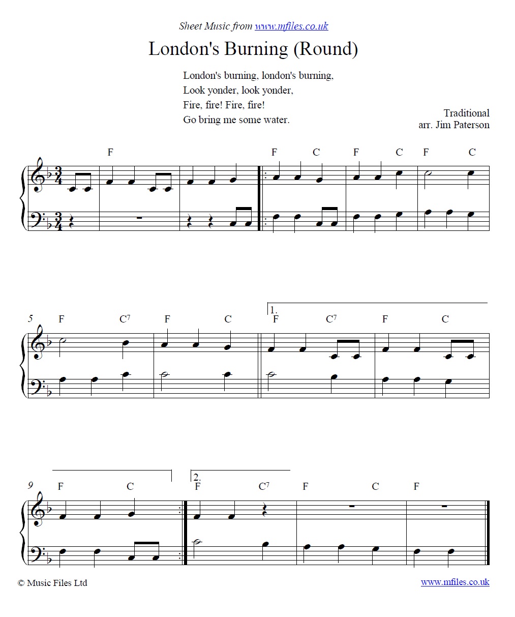 London's Burning (round version) - click to download sheet music London's Burning (round version) - sheet music 1st page