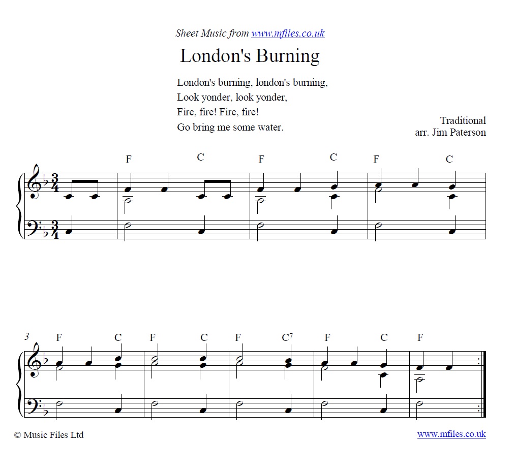 London's Burning for piano - click to download sheet music London's Burning for piano - sheet music 1st page