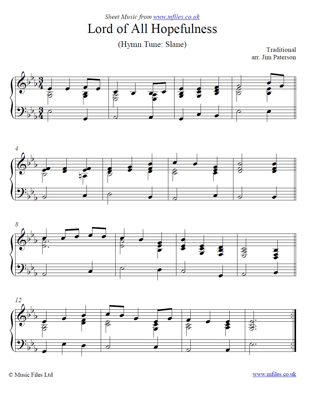 Lord of All Hopefulness for piano - click to download sheet music Lord of All Hopefulness for piano - sheet music 1st page