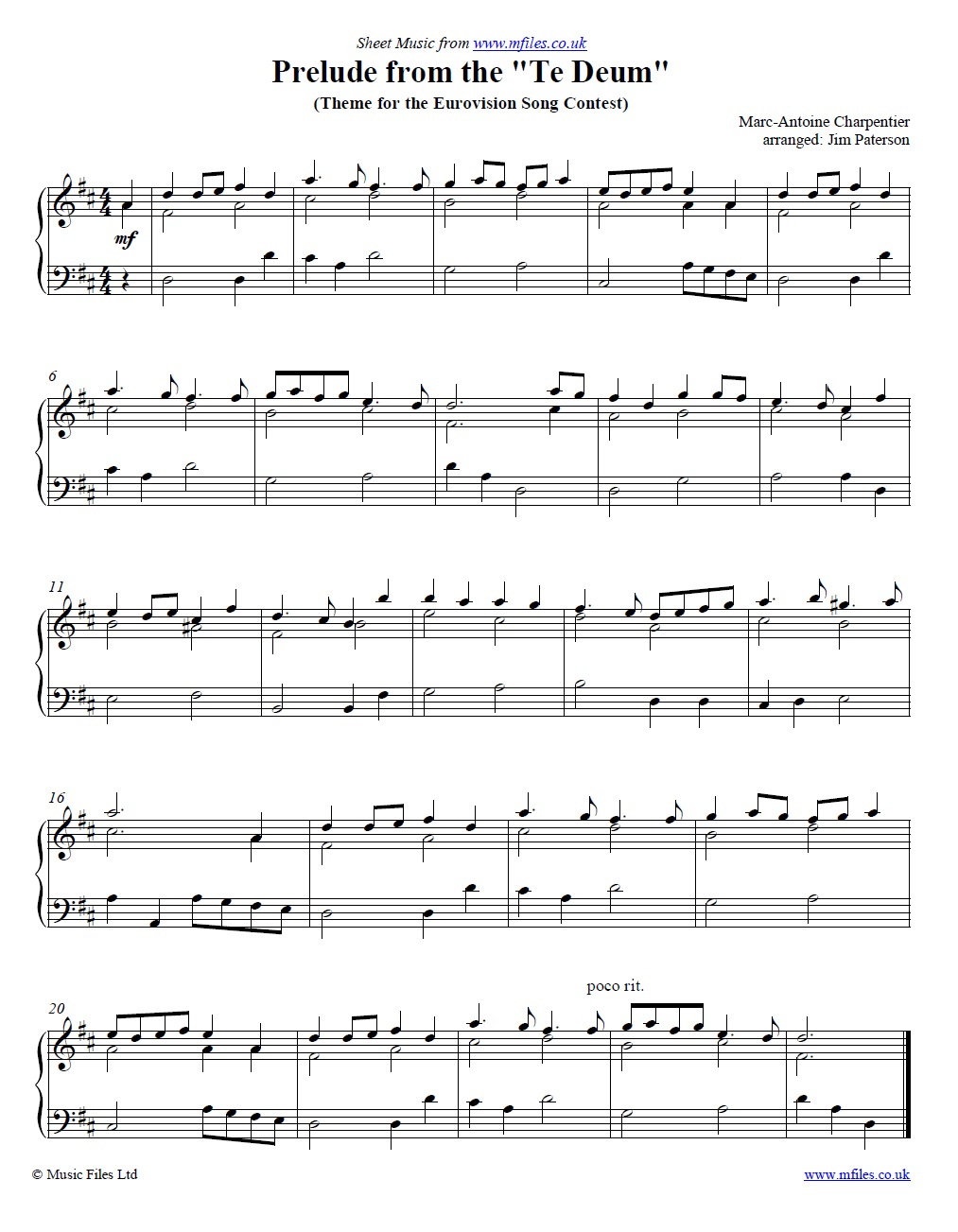 Charpentier's Prelude from the Te Deum for piano - click to download sheet music Charpentier's Prelude from the Te Deum for piano - sheet music 1st page