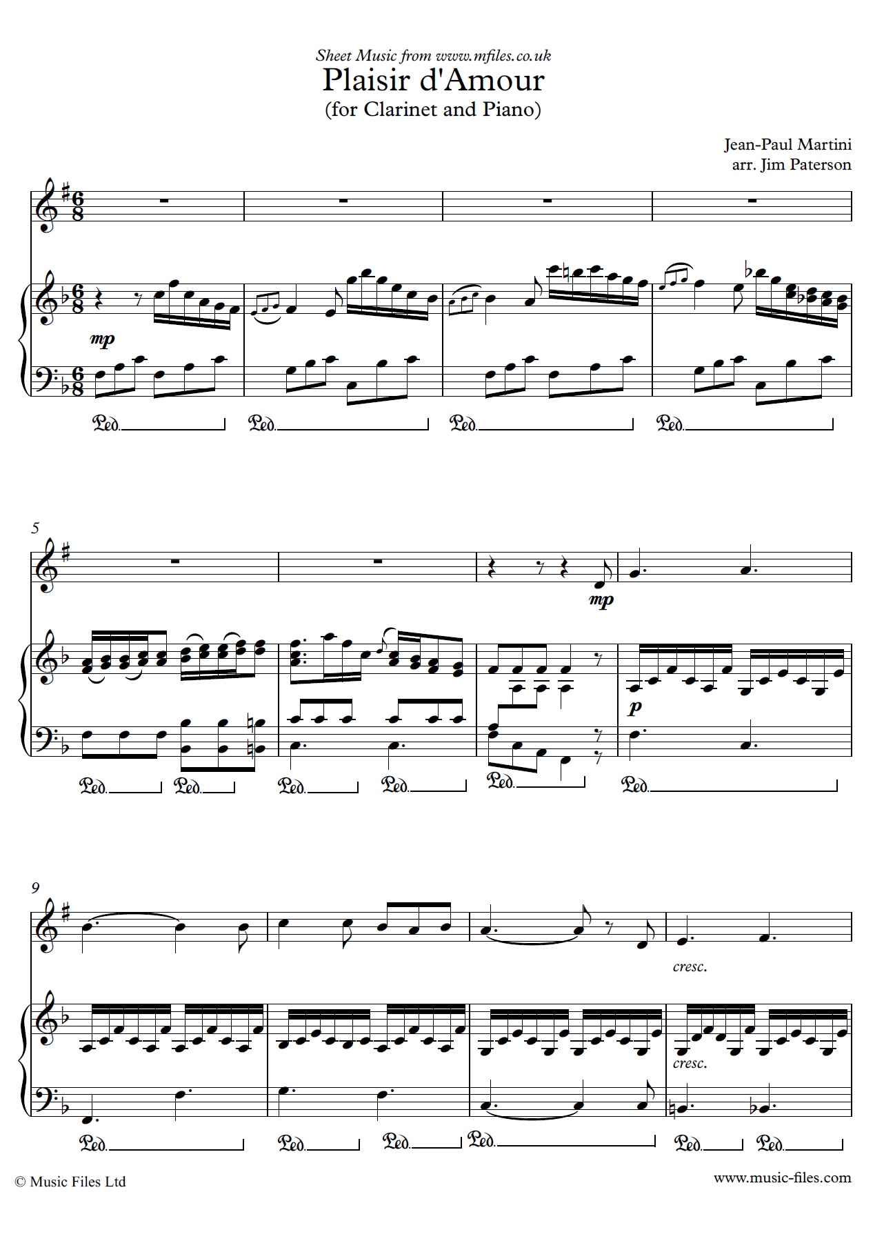 Plaisir d'Amour for Clarinet and Piano - click to download sheet music Plaisir d'Amour for Clarinet and Piano - sheet music 1st page