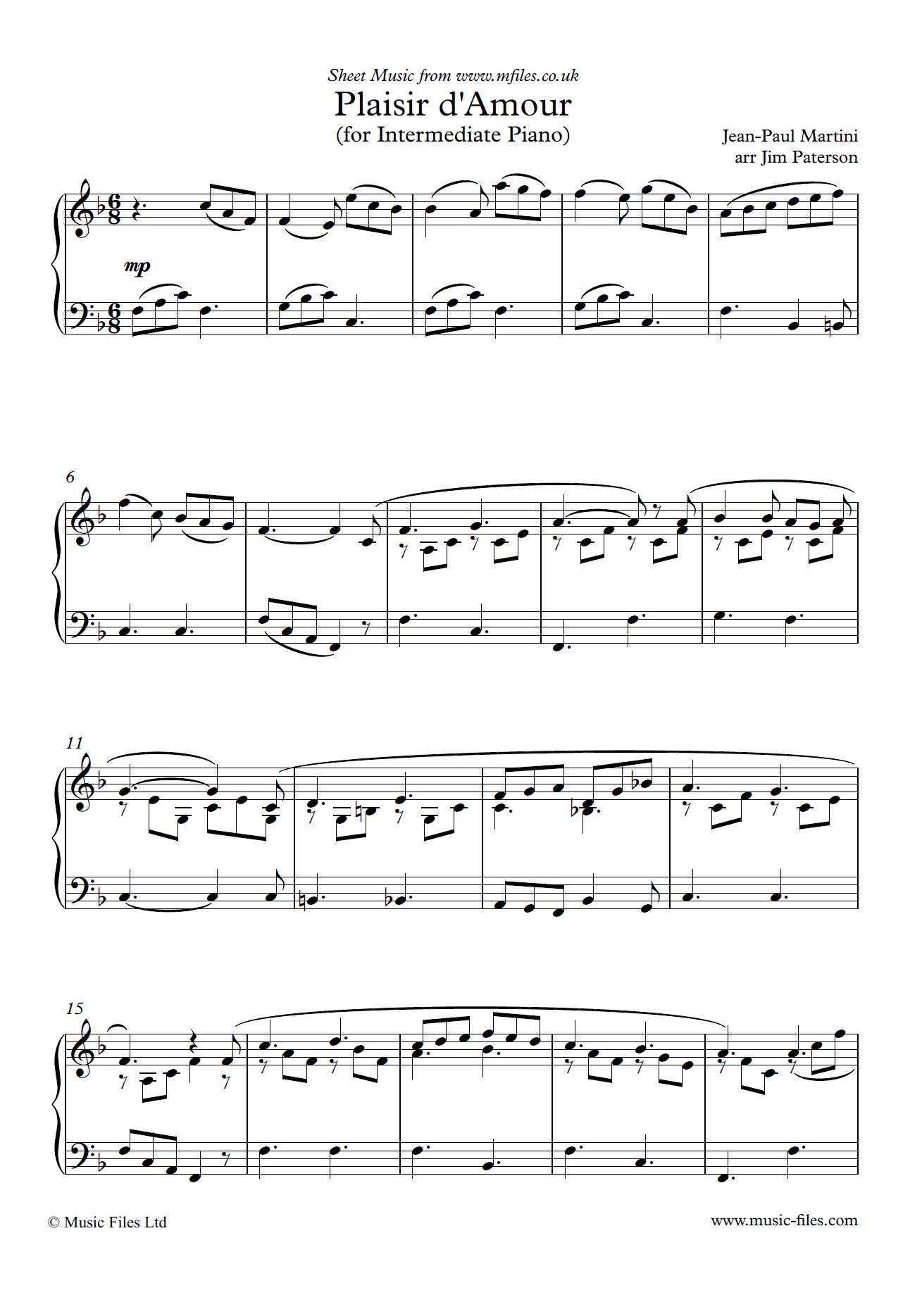 Plaisir d'Amour for Intermediate Piano - click to download sheet music Plaisir d'Amour for Intermediate Piano - sheet music 1st page