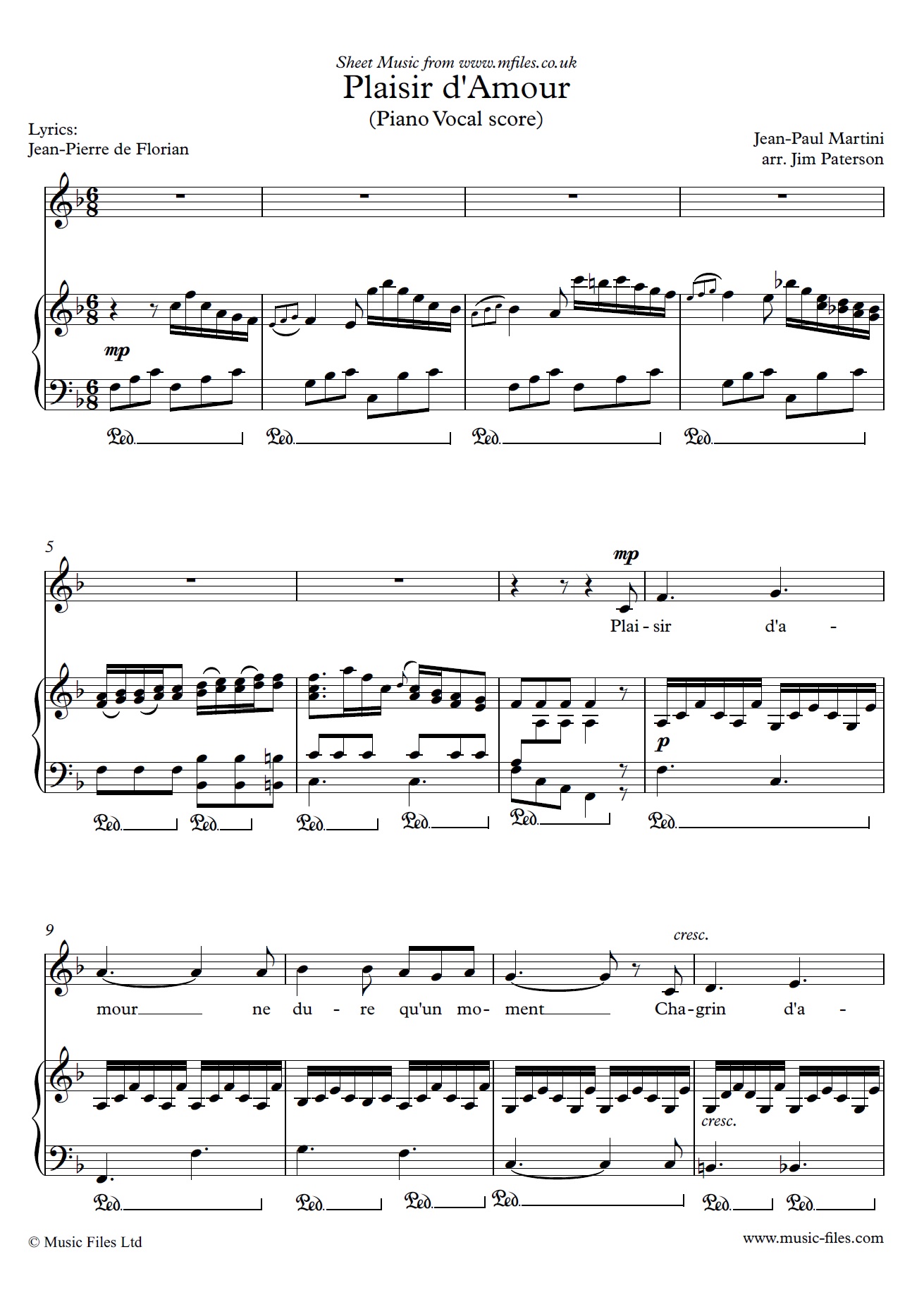 Plaisir d'Amour for Voice and Piano - click to download sheet music Plaisir d'Amour for Voice and Piano - sheet music 1st page