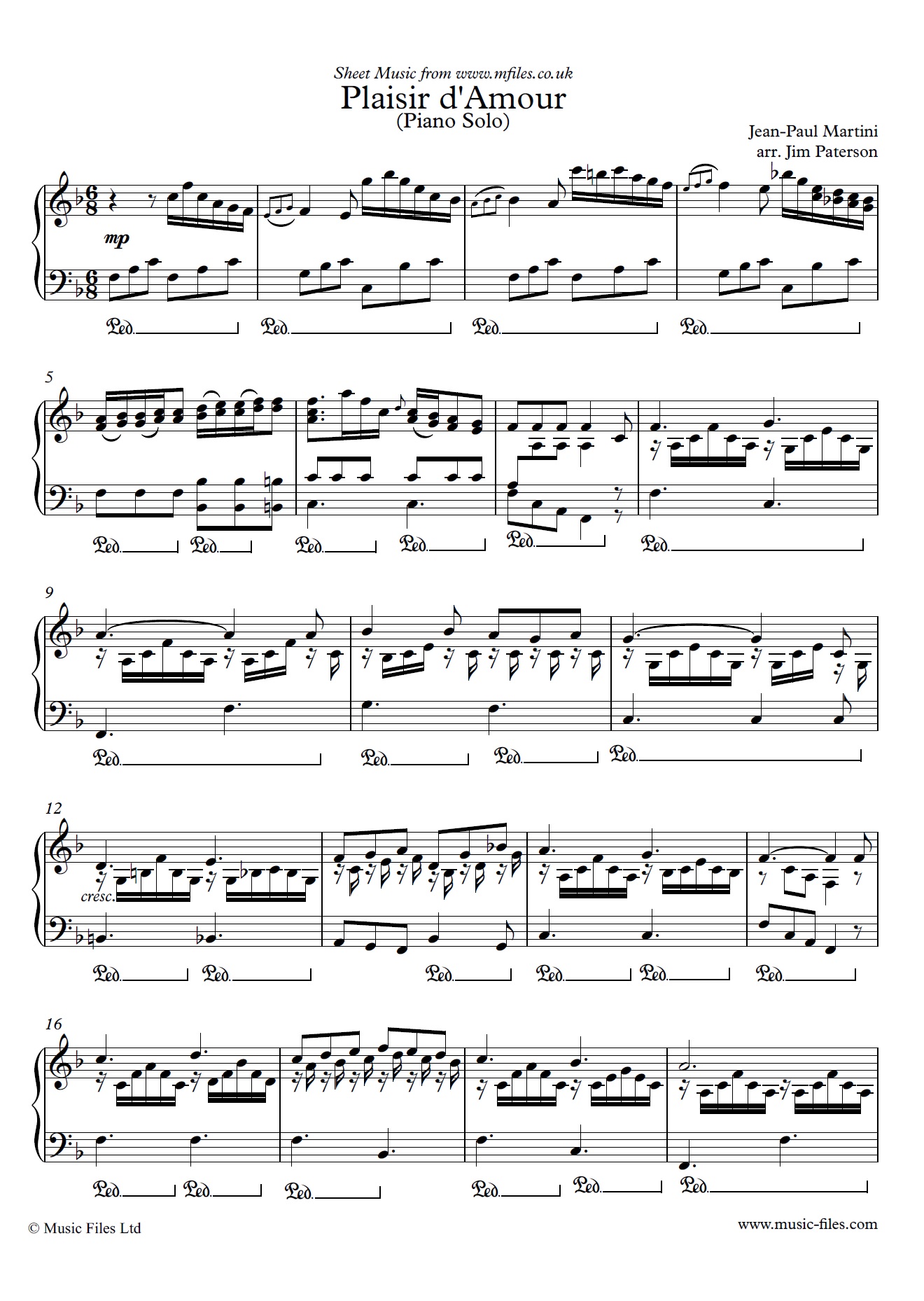 Plaisir d'Amour for Piano Solo - click to download sheet music Plaisir d'Amour for Piano Solo - sheet music 1st page