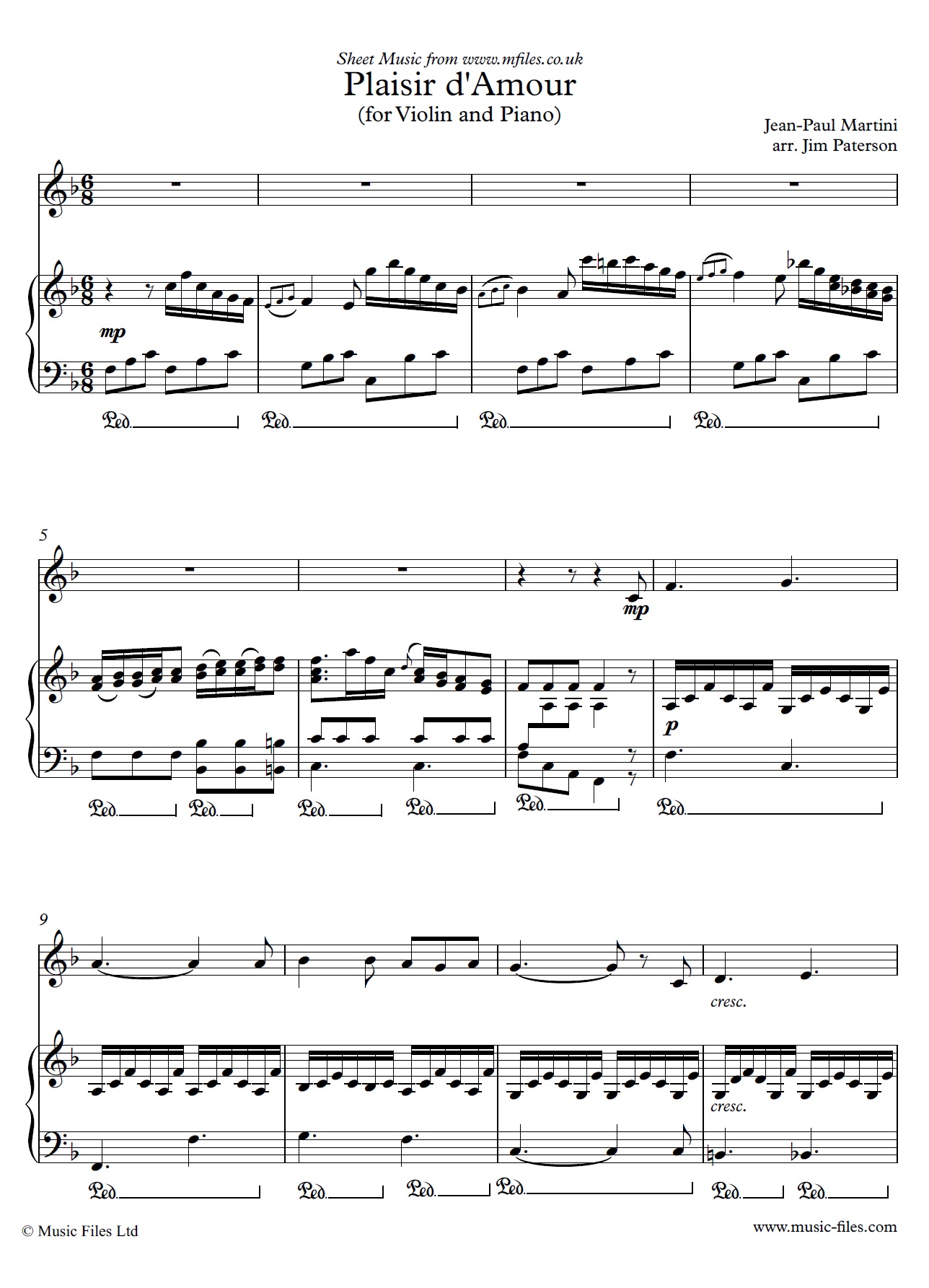 Plaisir d'Amour for Violin and Piano - click to download sheet music Plaisir d'Amour for Violin and Piano - sheet music 1st page