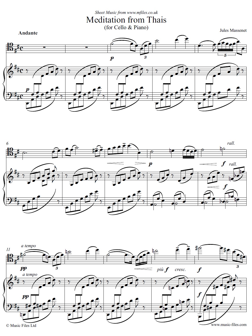 Jules Massenet Meditation from Thais, cello & piano - click to download sheet music Jules Massenet Meditation from Thais, cello & piano - sheet music 1st page