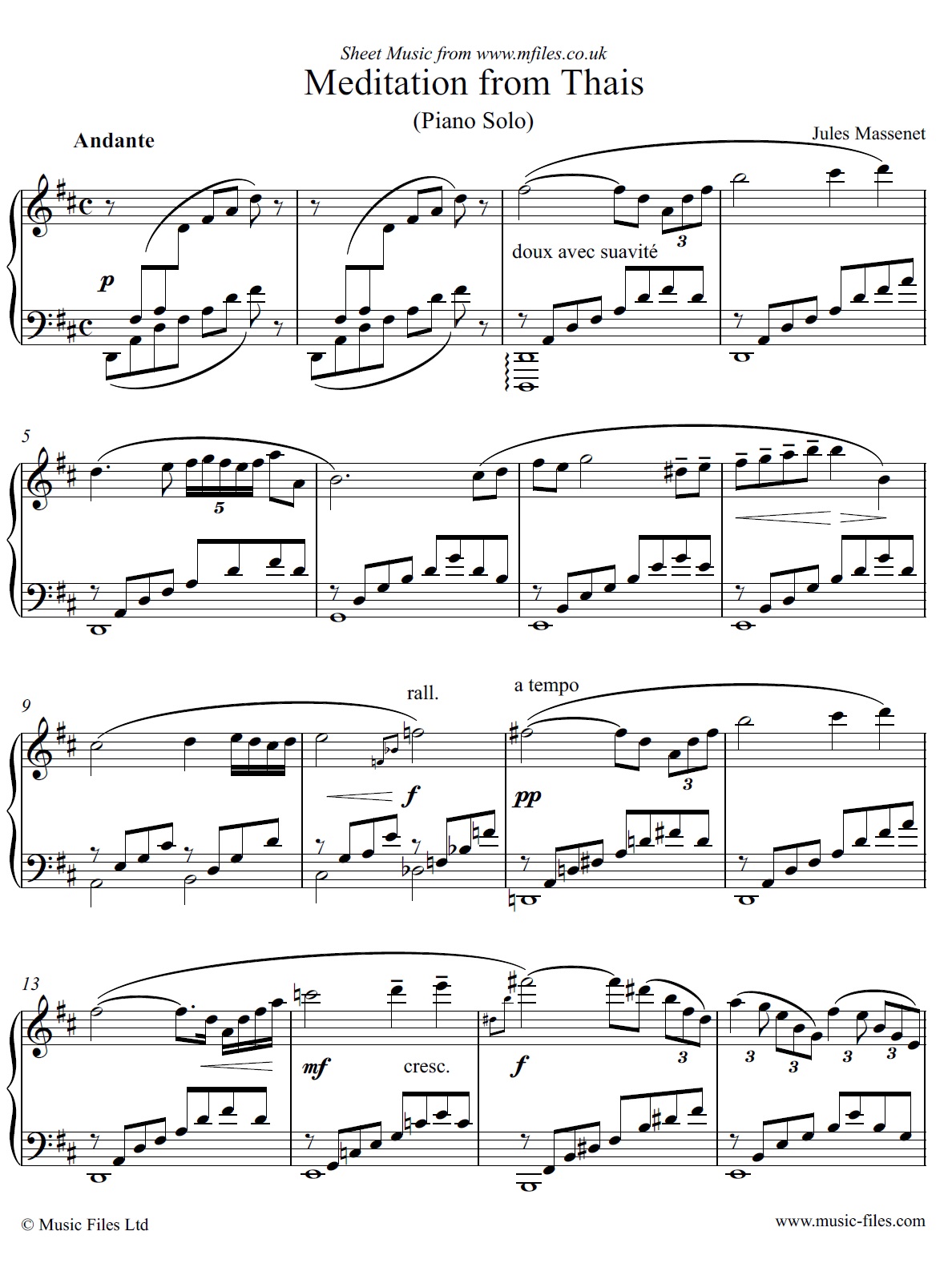 Jules Massenet Meditation from Thais, piano solo - click to download sheet music Jules Massenet Meditation from Thais, piano solo - sheet music 1st page