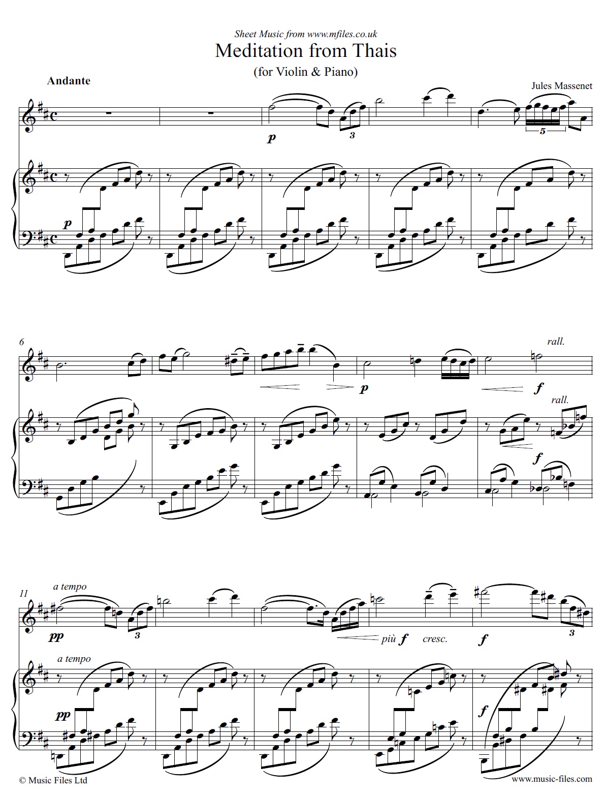 Jules Massenet Meditation from Thais, violin & piano - click to download sheet music Jules Massenet Meditation from Thais, violin & piano - sheet music 1st page