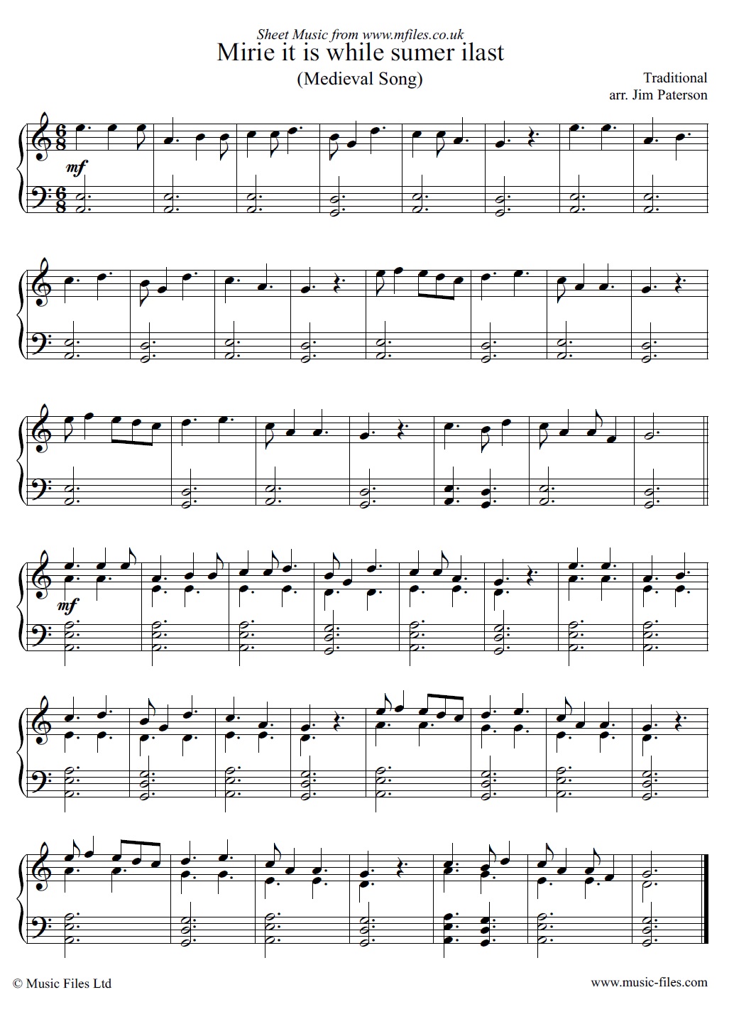 Mirie It Is While Sumer Ilast for piano - click to download sheet music Mirie It Is While Sumer Ilast for piano - sheet music 1st page