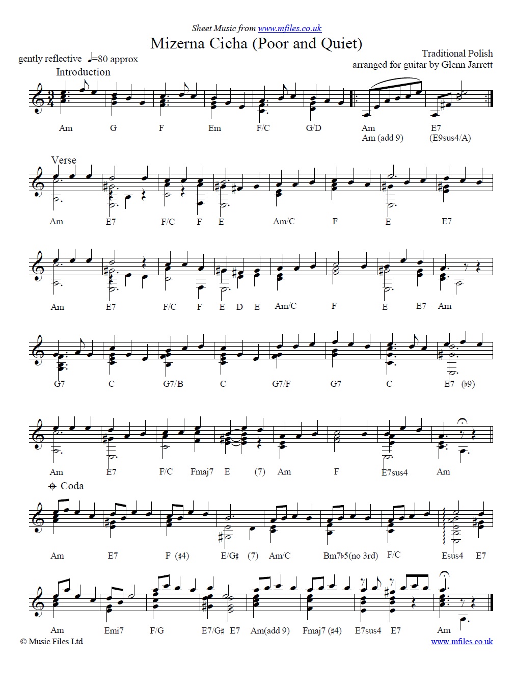 Mizerna Cicha arranged by Glenn Jarrett for guitar - click to download sheet music Mizerna Cicha arranged by Glenn Jarrett for guitar - sheet music 1st page