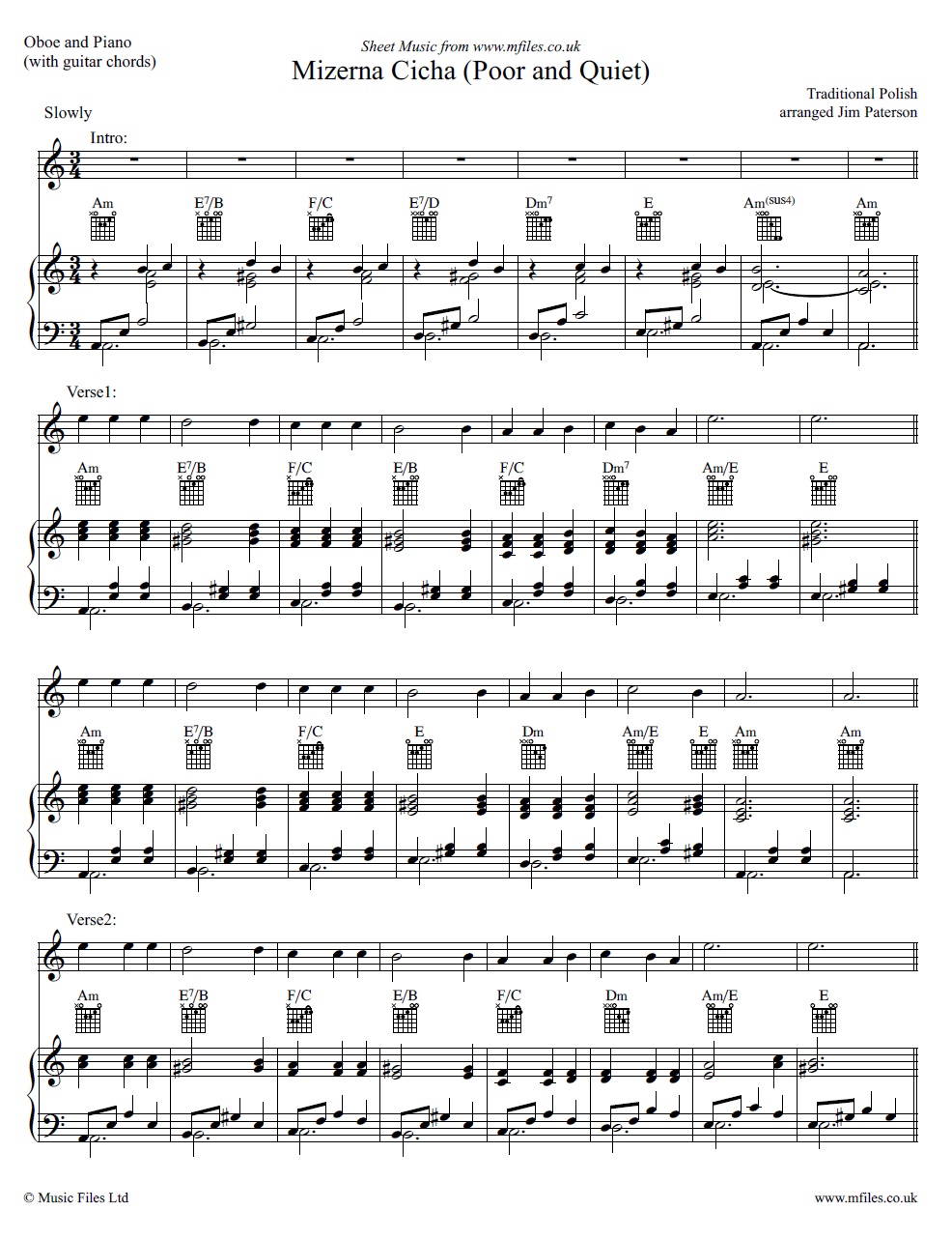 Mizerna Cicha for oboe and piano - click to download sheet music Mizerna Cicha for oboe and piano - sheet music 1st page