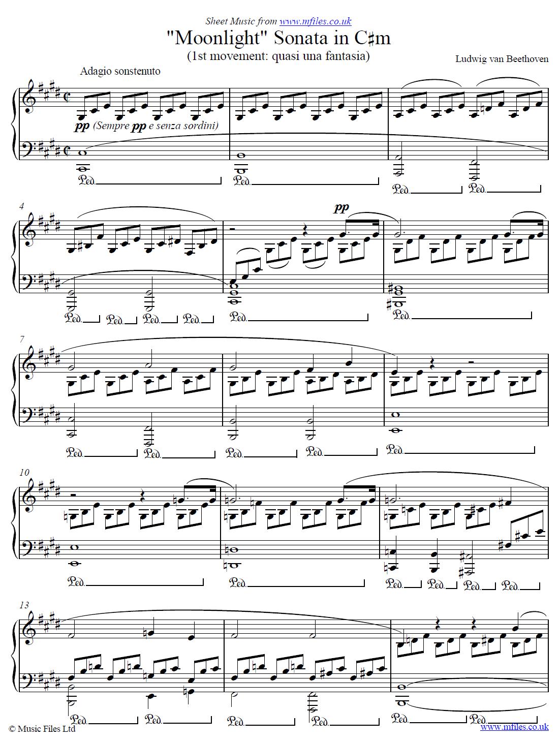 Beethoven's Moonlight Sonata (1st movement) for piano - click to download sheet music Beethoven's Moonlight Sonata (1st movement) for piano - sheet music 1st page