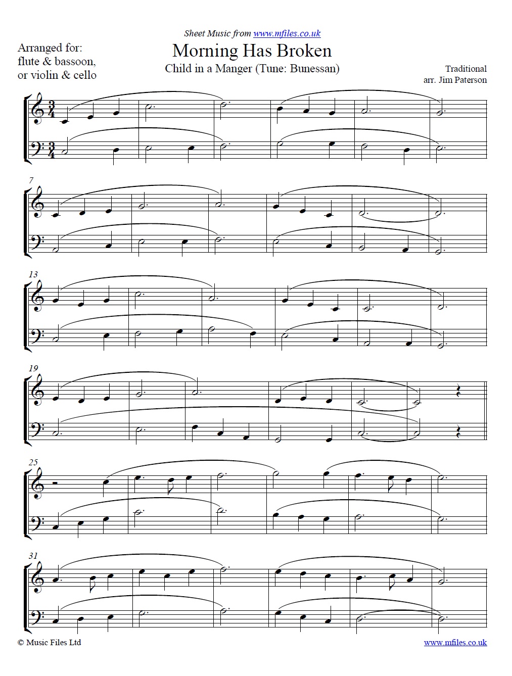 Morning Has Broken (Child in a Manager) for flute and bassoon - click to download sheet music Morning Has Broken (Child in a Manager) for flute and bassoon - sheet music 1st page