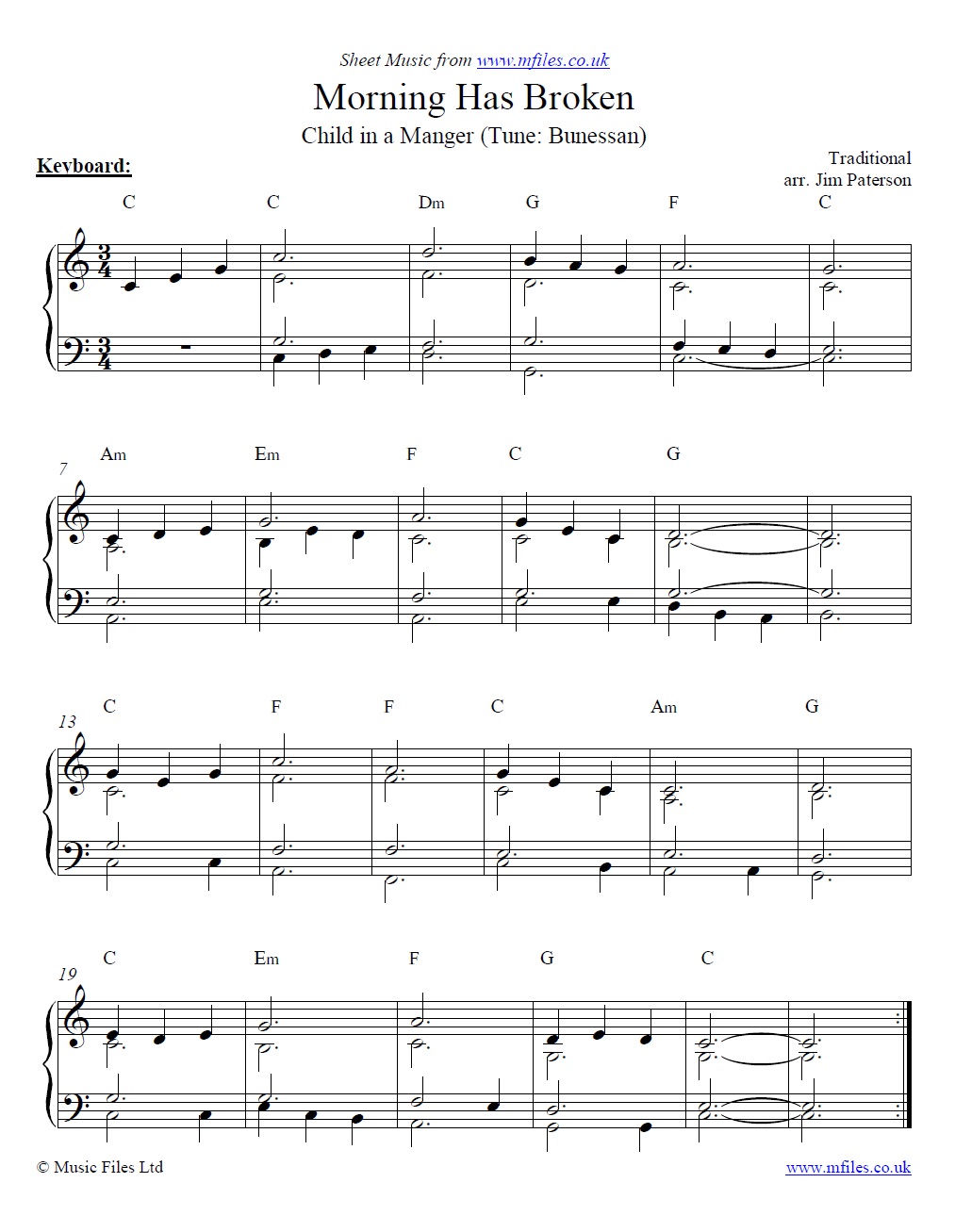 Morning Has Broken (Child in a Manager) for piano - click to download sheet music Morning Has Broken (Child in a Manager) for piano - sheet music 1st page