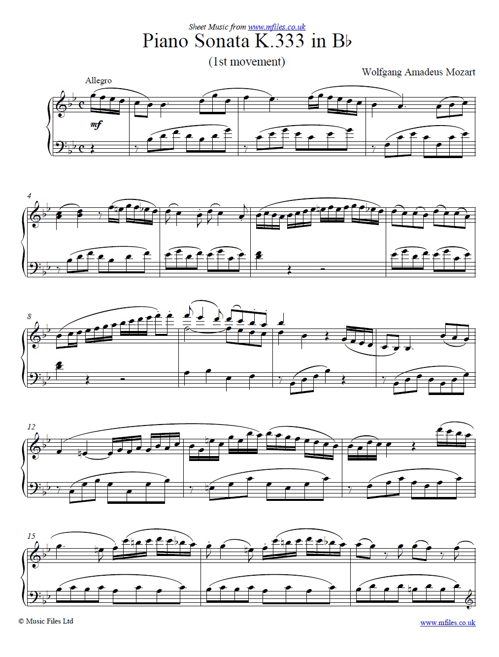 Mozart's Piano Sonata K.333 in B-flat (1st movement) - click to download sheet music Mozart's Piano Sonata K.333 in B-flat (1st movement) - sheet music 1st page