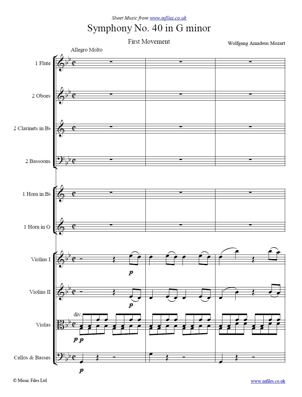 Mozart's Symphony No.40 in Gm (1st Movement) score - click to download sheet music Mozart's Symphony No.40 in Gm (1st Movement) score - sheet music 1st page