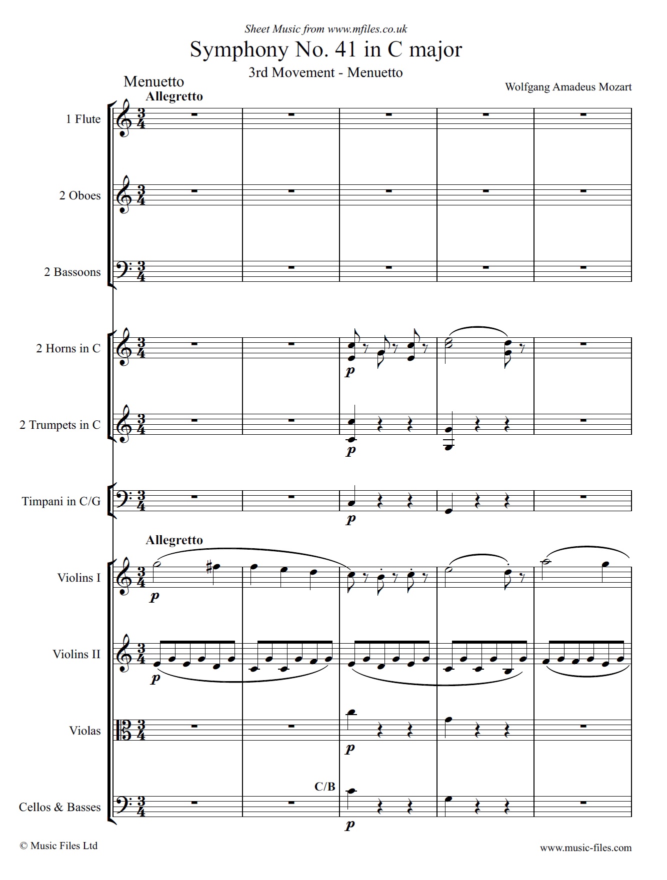 Mozart's 41st Symphony 3rd movement - click to download sheet music Mozart's 41st Symphony 3rd movement - sheet music 1st page