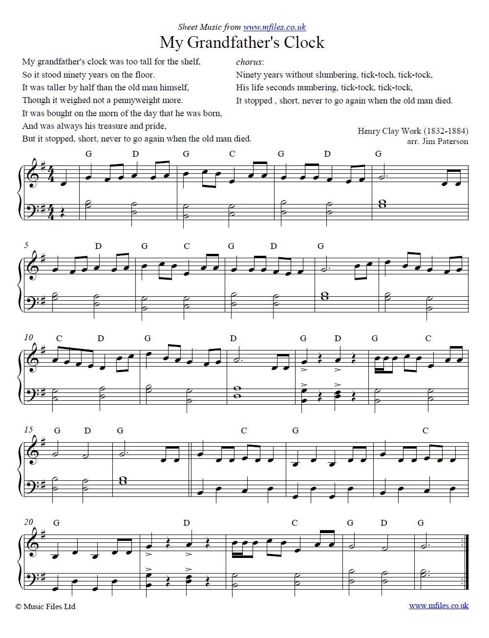 My Grandfather's Clock for piano - click to download sheet music My Grandfather's Clock for piano - sheet music 1st page
