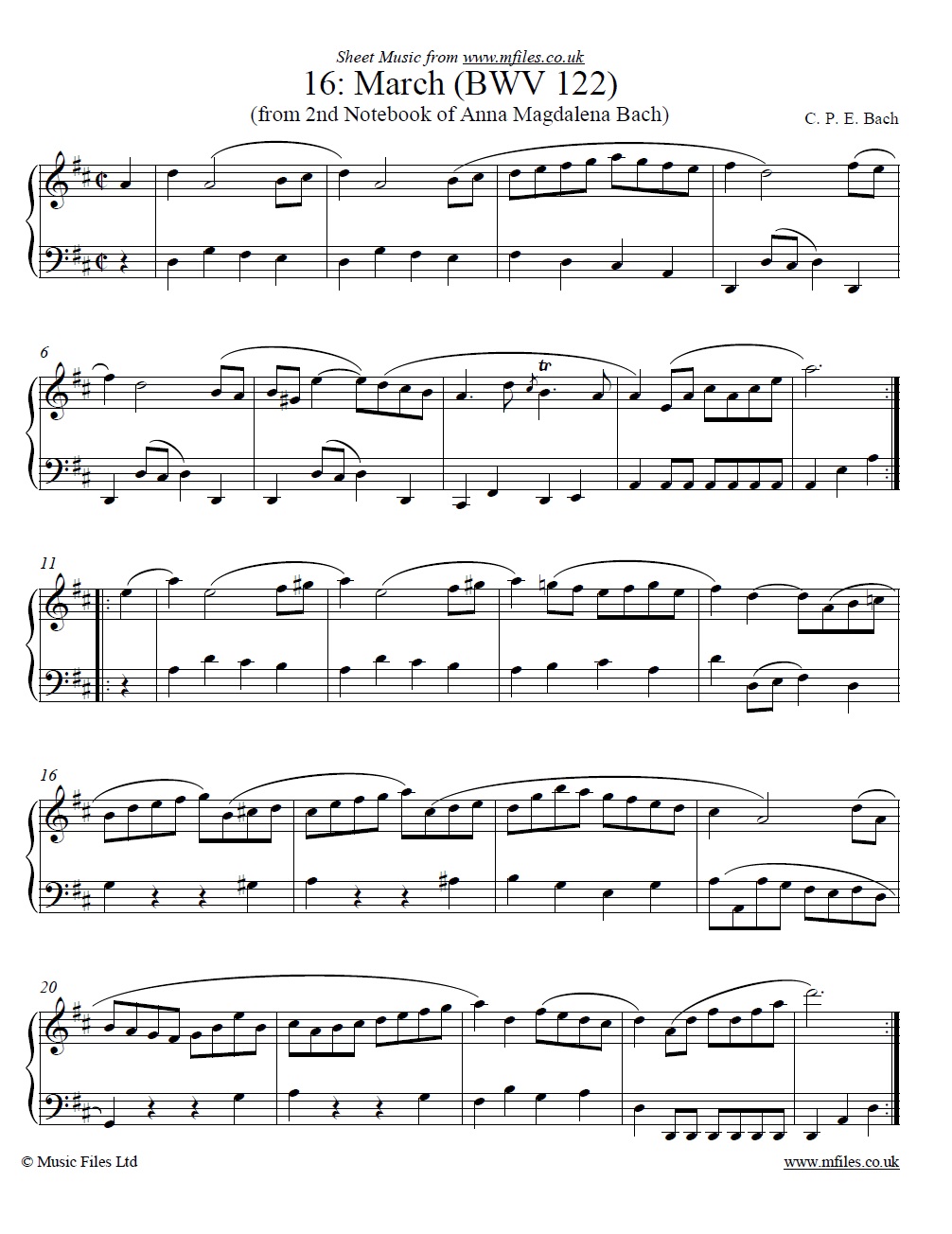 A.M.Bach's 2nd Notebook no.16: March by CPE Bach for piano - click to download sheet music A.M.Bach's 2nd Notebook no.16: March by CPE Bach for piano - sheet music 1st page