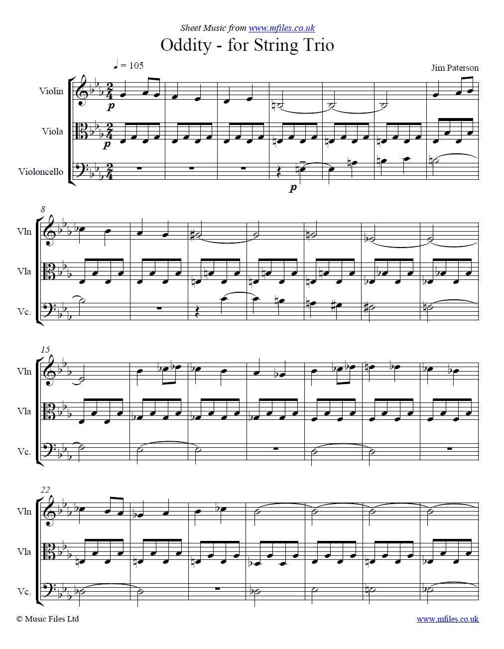 Oddity for String Trio by Jim Paterson - click to download sheet music Oddity for String Trio by Jim Paterson - sheet music 1st page