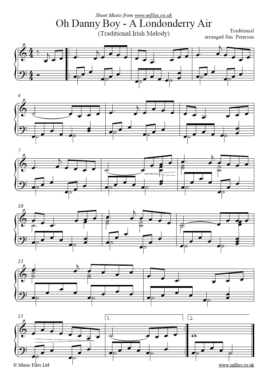 Oh Danny Boy (A Londonderry Air) for piano - click to download sheet music Oh Danny Boy (A Londonderry Air) for piano - sheet music 1st page