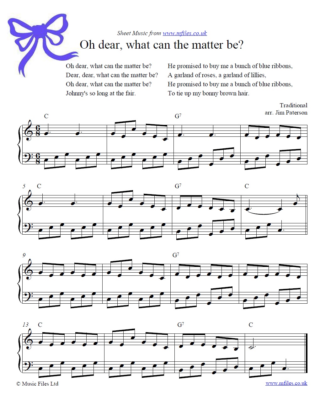Oh Dear, What Can the Matter Be? for piano - click to download sheet music Oh Dear, What Can the Matter Be? for piano - sheet music 1st page