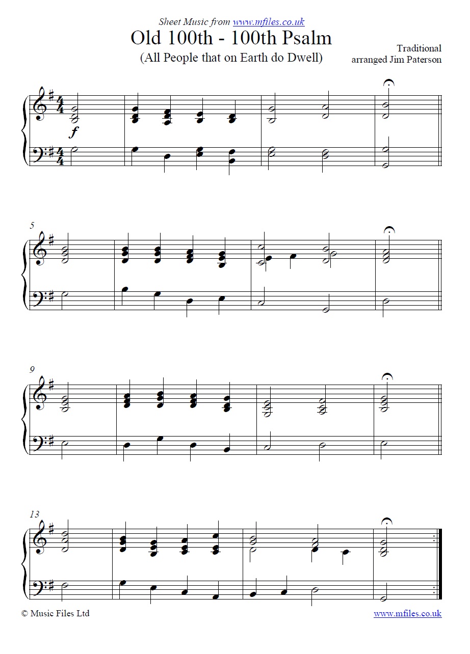 Old 100th for piano - click to download sheet music Old 100th for piano - sheet music 1st page