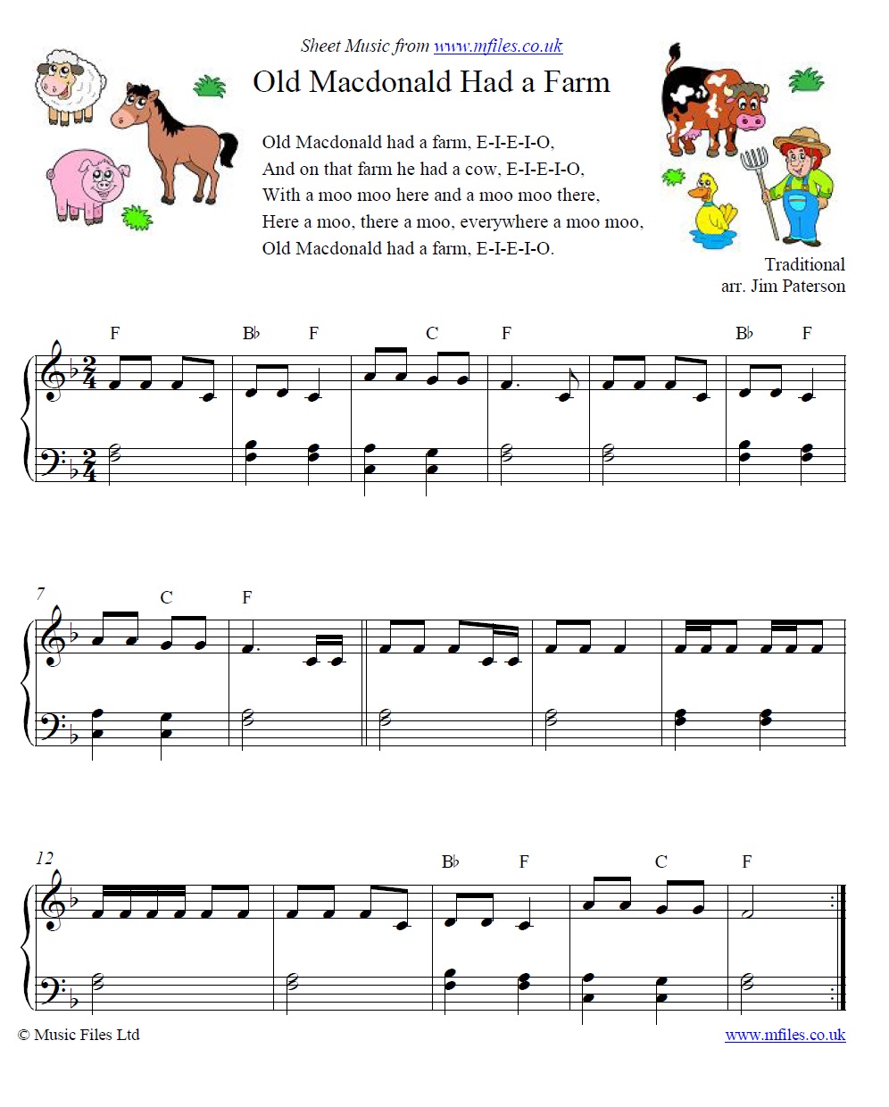 Old McDonald Had a Farm for piano - click to download sheet music Old McDonald Had a Farm for piano - sheet music 1st page