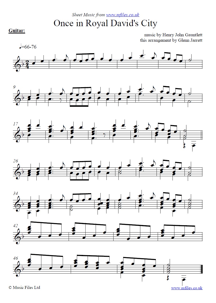 Once in Royal David's City arranged by Glenn Jarrett for guitar - click to download sheet music Once in Royal David's City arranged by Glenn Jarrett for guitar - sheet music 1st page
