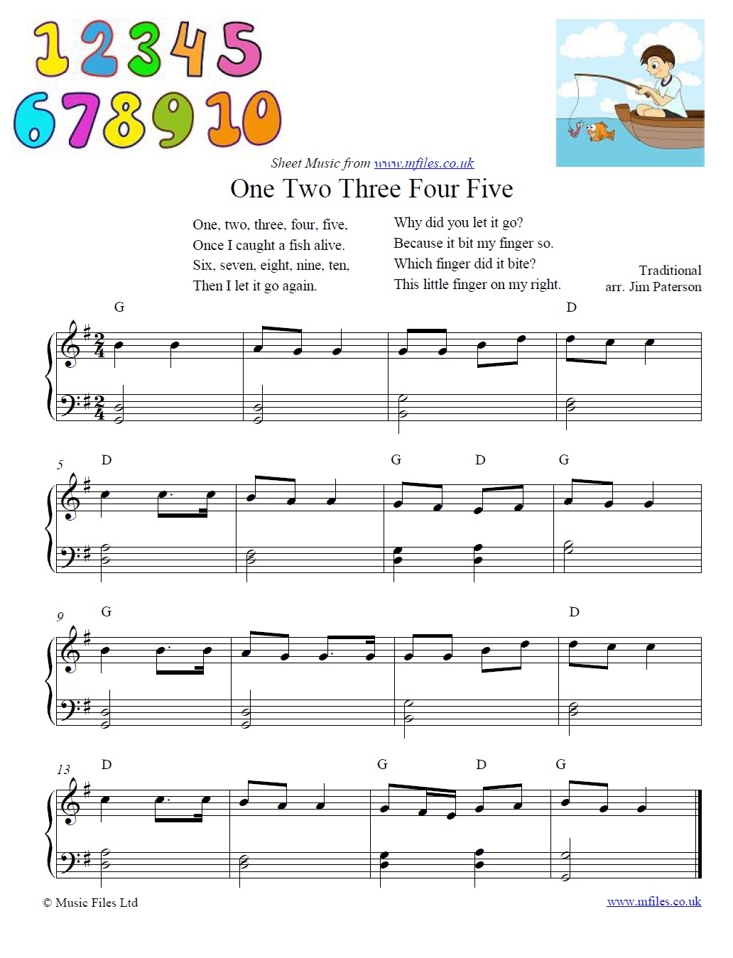 One Two Three Four Five for piano - click to download sheet music One Two Three Four Five for piano - sheet music 1st page