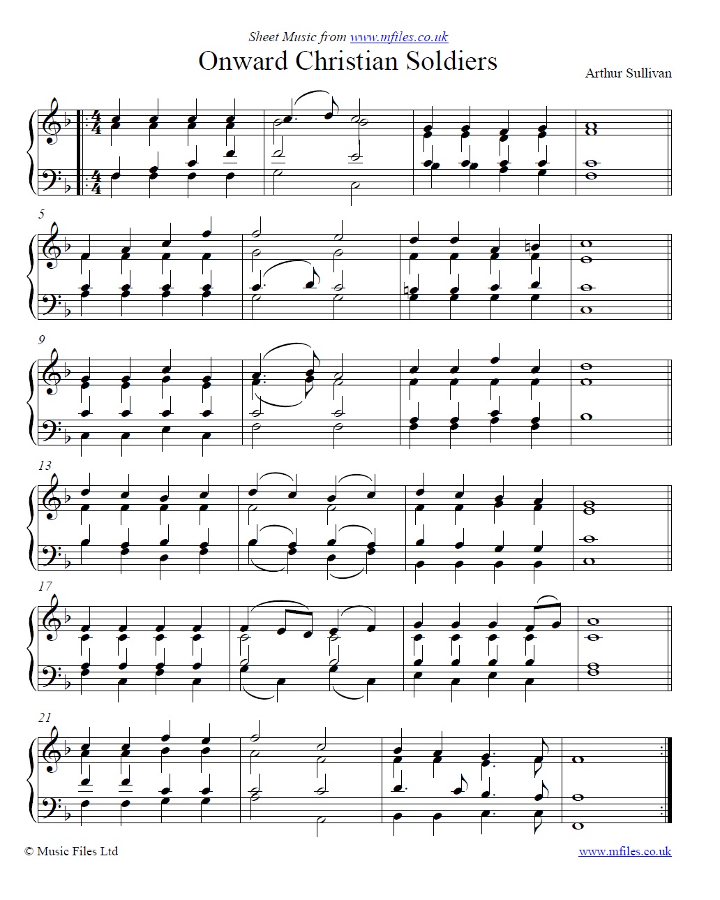 Onward Christian Soldiers by Arthur Sullivan for piano - click to download sheet music Onward Christian Soldiers by Arthur Sullivan for piano - sheet music 1st page