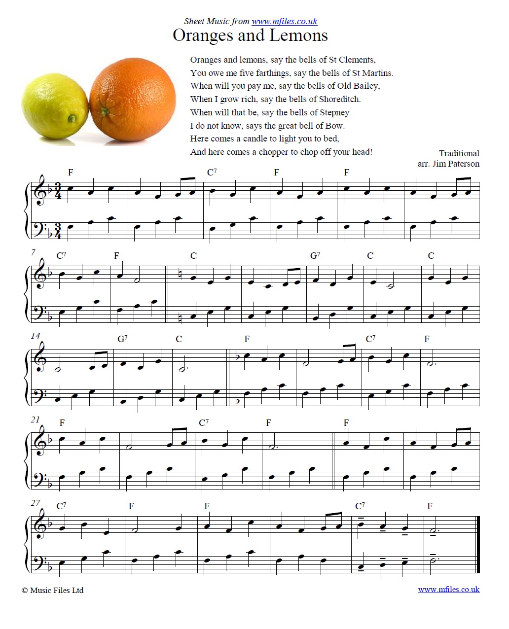 Oranges and Lemons for piano - click to download sheet music Oranges and Lemons for piano - sheet music 1st page