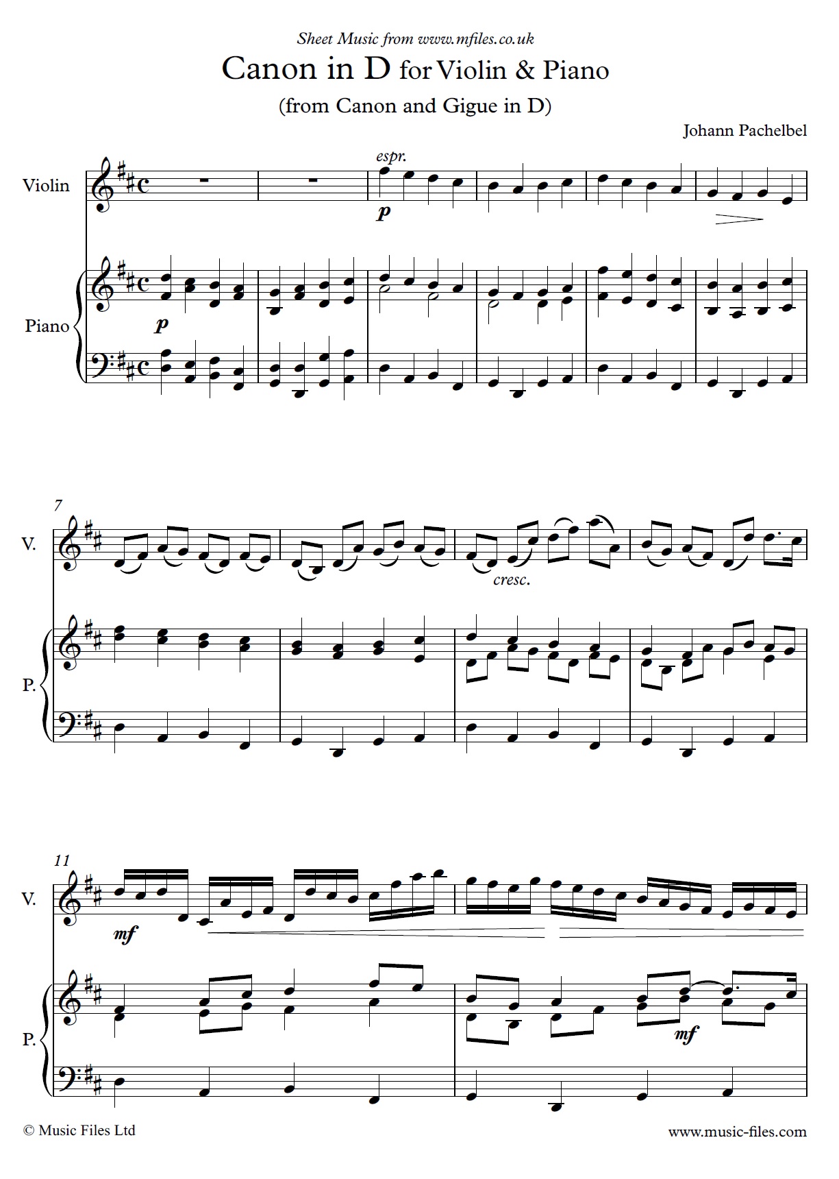 Pachelbel's Canon in D Violin (or Cello or Clarinet) and Piano - click to download sheet music Pachelbel's Canon in D Violin (or Cello or Clarinet) and Piano - sheet music 1st page