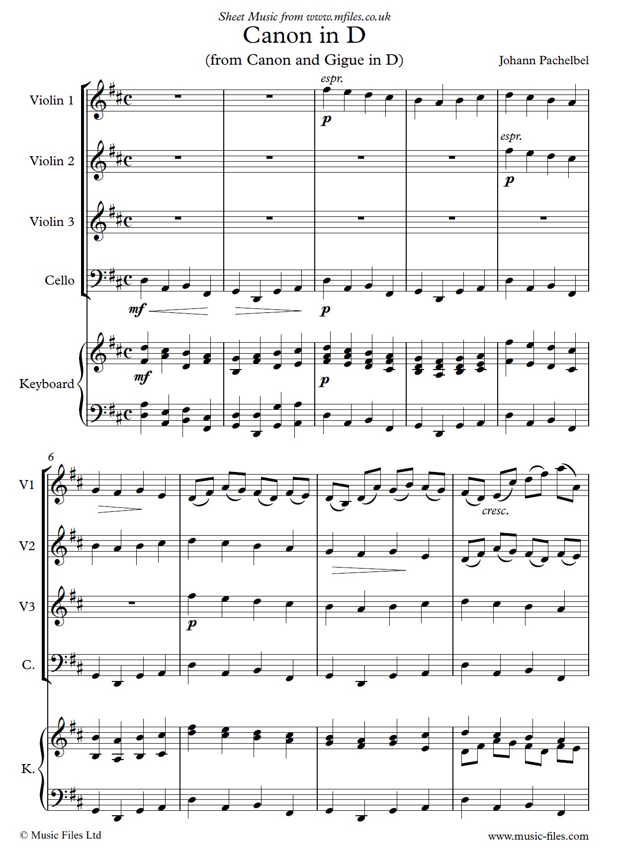 Pachelbel's Canon in D original version - click to download sheet music Pachelbel's Canon in D original version - sheet music 1st page