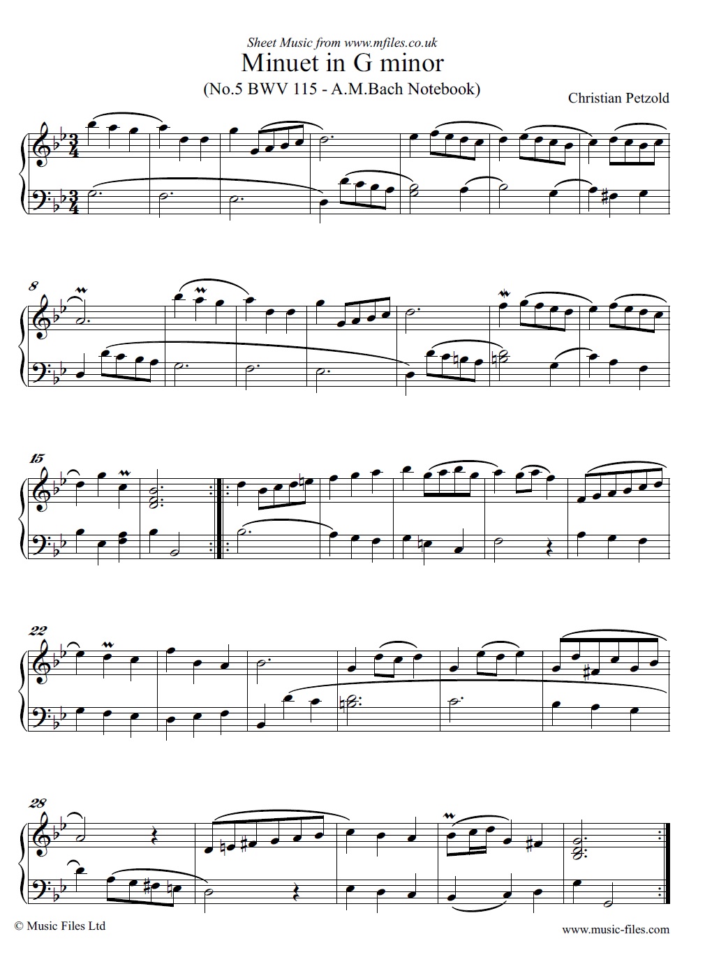Christian Petzold's Minuet in G minor for piano - click to download sheet music Christian Petzold's Minuet in G minor for piano - sheet music 1st page