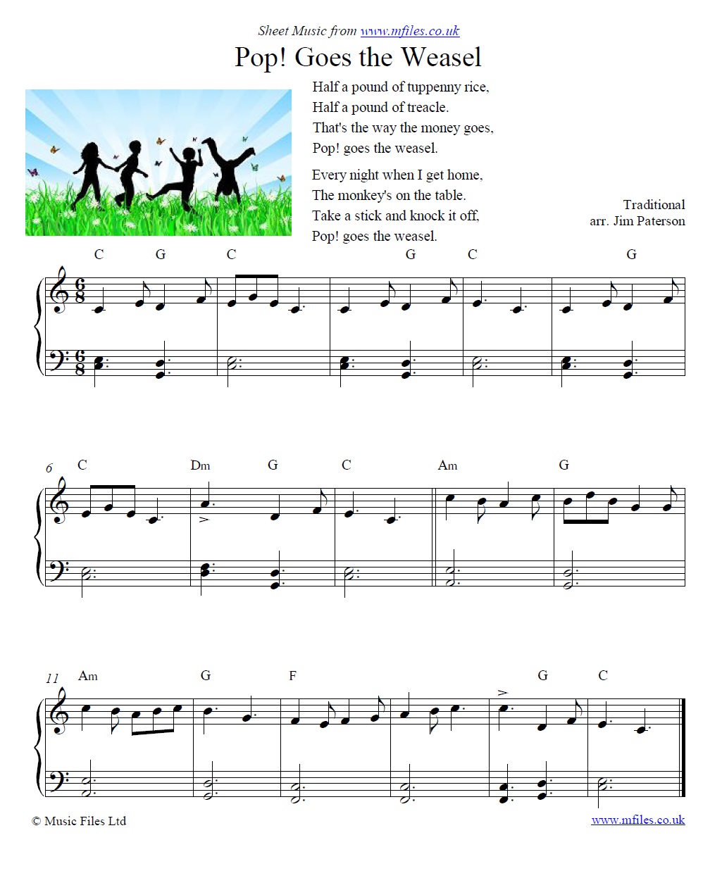 Pop Goes the Weasel for piano - click to download sheet music Pop Goes the Weasel for piano - sheet music 1st page