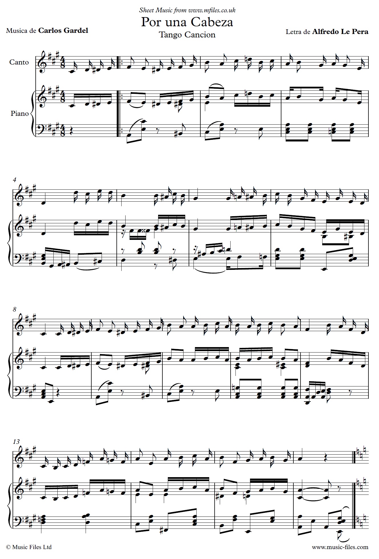 Por Una Cabeza - click to download sheet music Por Una Cabeza - sheet music 1st page