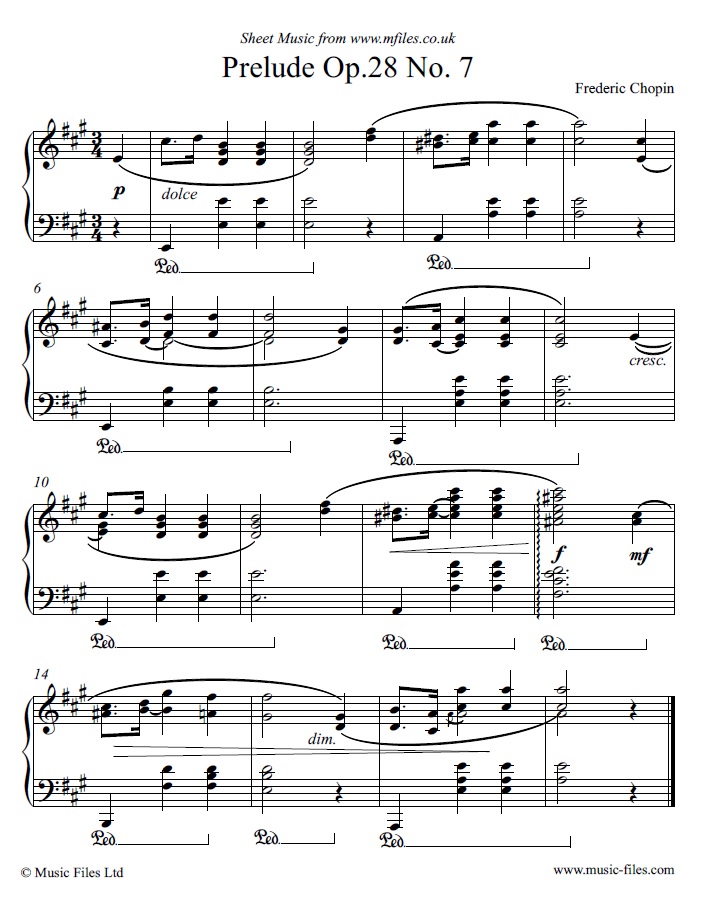 Chopin's Prelude Op.28 No. 7 for piano - click to download sheet music Chopin's Prelude Op.28 No. 7 for piano - sheet music 1st page