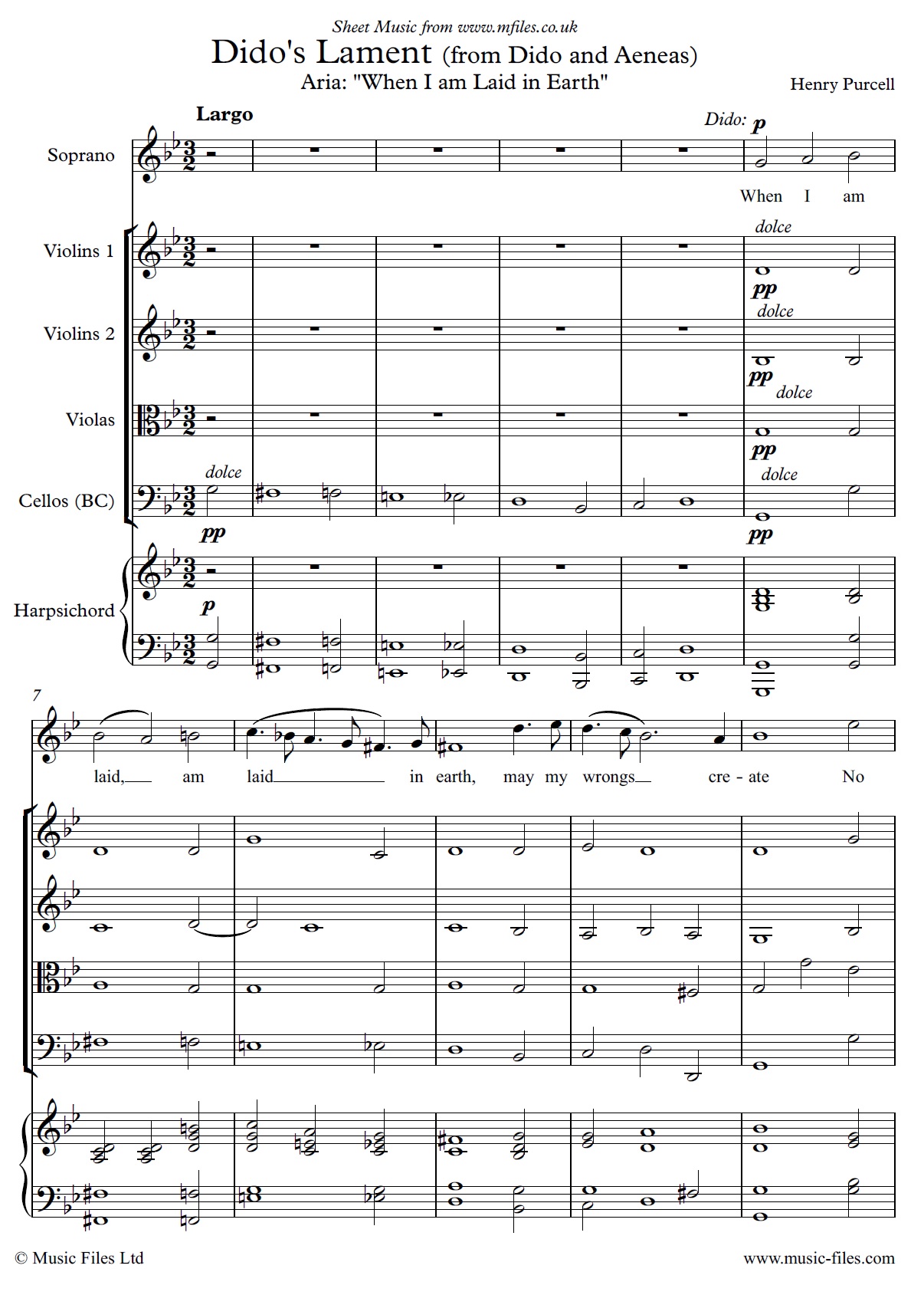 Dido's Lament by Purcell - click to download sheet music Dido's Lament by Purcell - sheet music 1st page