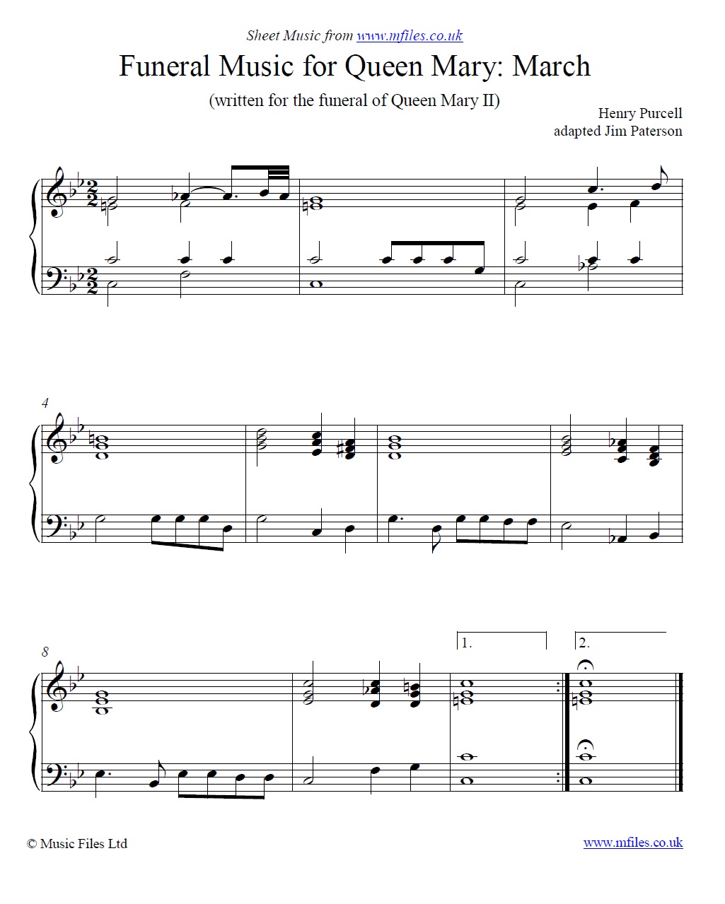 Purcell's March from the Funeral Music for Queen Mary for piano - click to download sheet music Purcell's March from the Funeral Music for Queen Mary for piano - sheet music 1st page